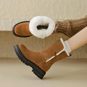 冬季保暖，牛翻皮+全羊毛厚底雪地靴HB-Z301