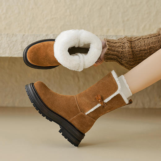 冬季保暖，牛翻皮+全羊毛厚底雪地靴HB-Z301 商品图0
