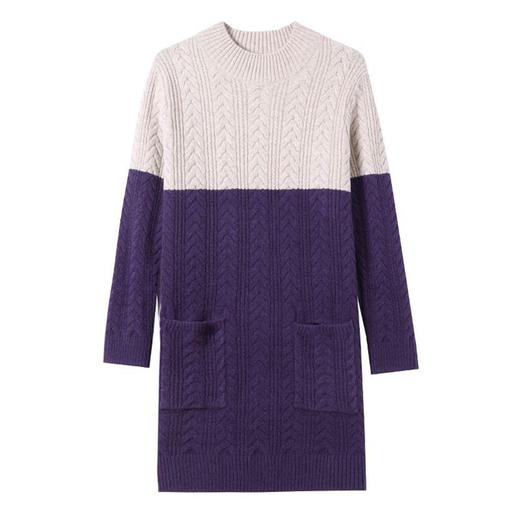 半高领中长款女士毛衣，冬季新款拼色螺纹口袋针织打底衫上衣CC-XX-3778 商品图4