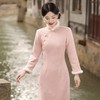冬季新款，加毛加厚复合超柔雪花绒侧八扣长款旗袍日常款旗袍SJT-396 商品缩略图2