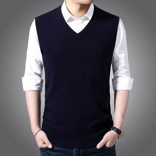 含毛混纺秋冬季男士羊毛背心中年休闲V领加厚爸爸男装打底衫 商品图3