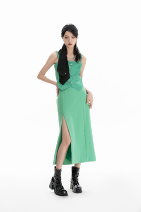 侧开叉长西装半裙