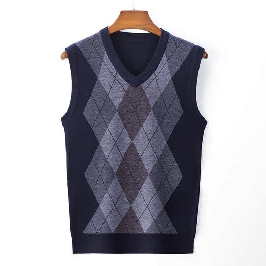 含毛混纺秋冬季男士羊毛拼色背心中年休闲V领马夹爸爸男装打底衫 商品图4