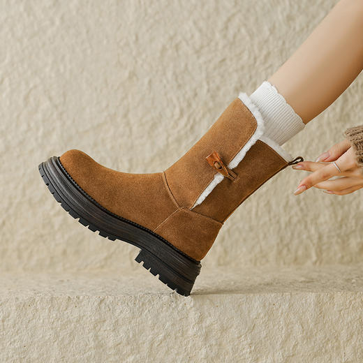 冬季保暖，牛翻皮+全羊毛厚底雪地靴HB-Z301 商品图5