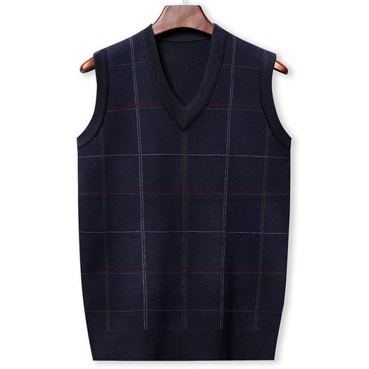 秋冬季新款男士针织背心中年休闲V领格子爸爸装半袖毛衣（化纤混纺） 商品图4