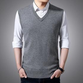 含毛混纺秋冬季男士羊毛背心中年休闲V领加厚爸爸男装打底衫
