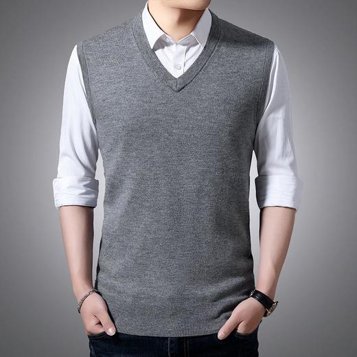 含毛混纺秋冬季男士羊毛背心中年休闲V领加厚爸爸男装打底衫 商品图0