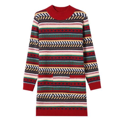 冬季新款，半高领中长款条纹提花加厚口袋女士毛衣针织打底衫CC-XX-3770 商品图4