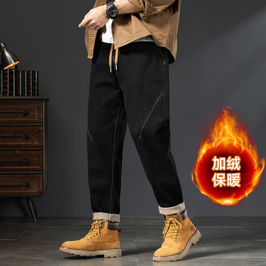 【新款DYG】大依优型大码加绒牛仔裤长裤男舒适弹力休闲商务简约百搭加肥加大男装保暖 商品图0