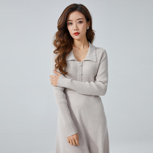 东黎 • 山羊绒女士秋冬翻领宽松长袖连衣裙 3061 商品图2