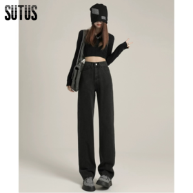 SUTUS/《复古街头范》牛仔裤丨加绒加厚秋冬复古做旧直筒长裤 通勤高腰遮肉牛仔裤