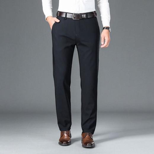 秋冬季男士厚款条纹休闲西裤中年商务休闲弹力正装长裤 商品图0