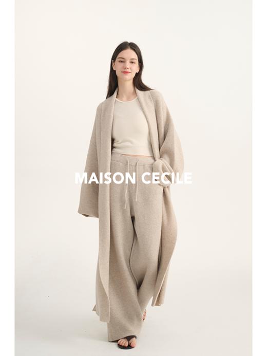 MAISON CECILE紧实保暖口袋高克重沙色羊绒羊毛针织裤 商品图2