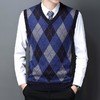 含毛混纺秋冬季男士羊毛背心中年休闲格子提花V领毛衣男装打底衫 商品缩略图1
