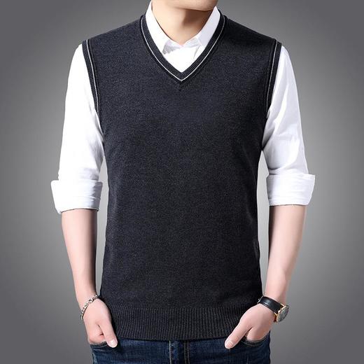 含毛混纺秋冬季男士含羊毛背心中年商务休闲V领织织毛衣男装马甲 商品图1