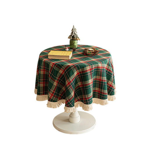 【圣诞礼物】时尚新款圣诞格子圆形流苏桌布 经典红绿格美式复古派对氛围装饰餐桌布 商品图4