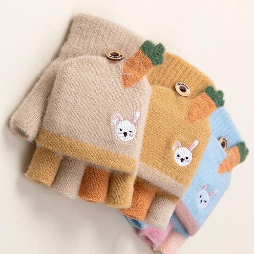 【精貂绒儿童手套】冬季男女童半指翻盖针织手套 防寒保暖男女宝宝可爱卡通露指套（2~10岁） 商品图2