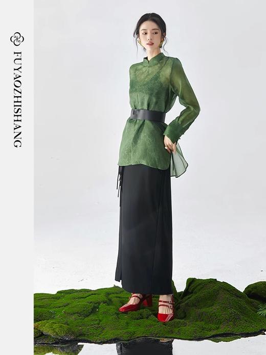 扶摇 独特小众新中式清冷绿古典纹样低调轻奢轻薄桑蚕丝衬衫 商品图5