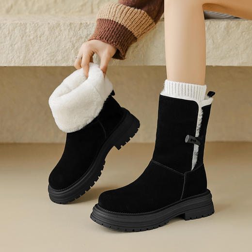 冬季保暖，牛翻皮+全羊毛厚底雪地靴HB-Z301 商品图12