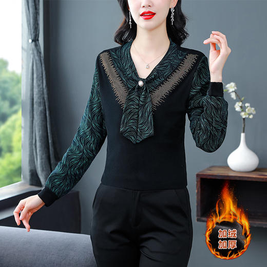 SMZ13007 2023爆款冬季新款加绒洋气小衫女内搭打底衫保暖妈妈高档打底上衣 商品图2