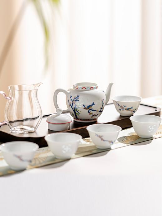 富玉 景德镇玲珑粉彩陶瓷茶器梅雀报喜8头茶具功夫茶具 商品图1