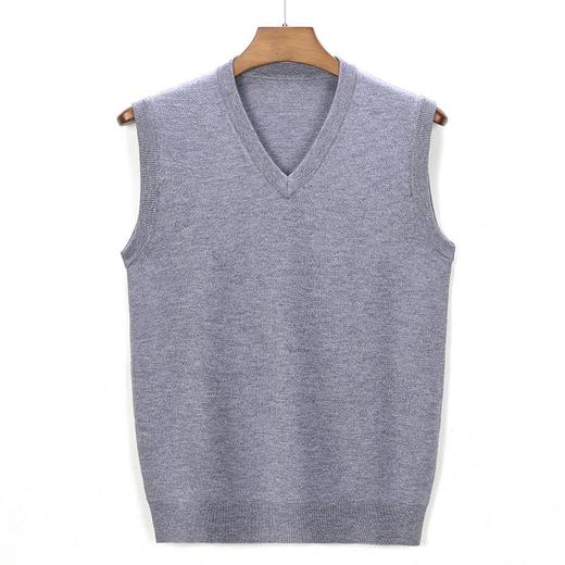 纯羊毛秋冬季男士羊毛背心中年休闲V领爸爸男装毛衣打底衫 商品图4