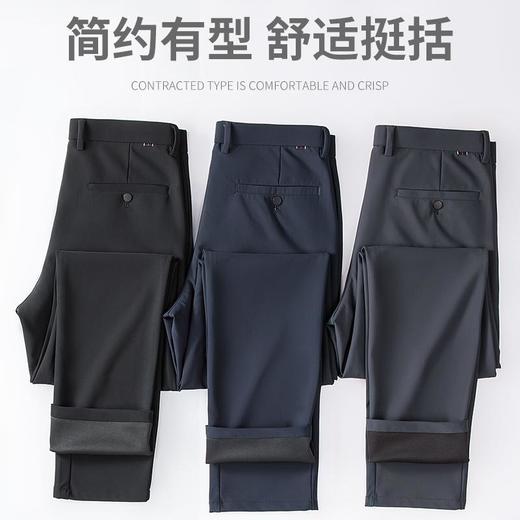 秋冬季男士加绒加厚休闲裤中年商务简约高弹爸爸正装长裤 商品图3