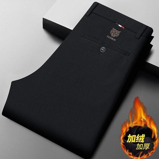 加绒加厚西裤男士冬季虎头刺绣潮流直筒弹力休闲男裤 商品图1