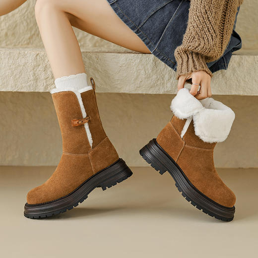 冬季保暖，牛翻皮+全羊毛厚底雪地靴HB-Z301 商品图1