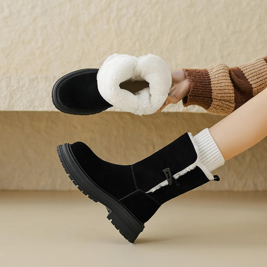 冬季保暖，牛翻皮+全羊毛厚底雪地靴HB-Z301 商品图10