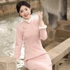 冬季新款，加毛加厚复合超柔雪花绒侧八扣长款旗袍日常款旗袍SJT-396 商品缩略图3