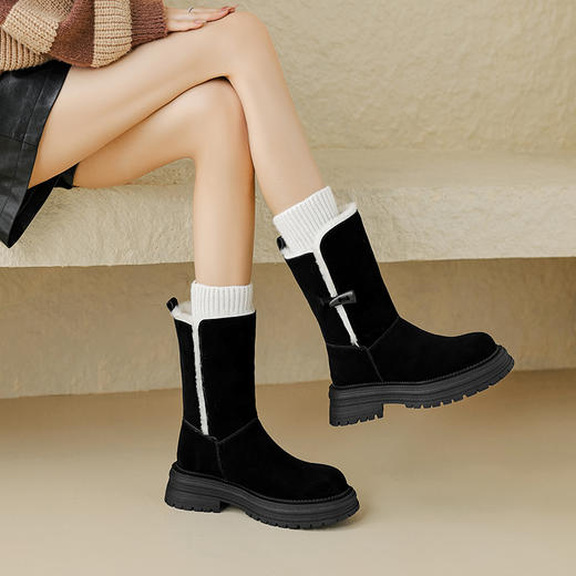 冬季保暖，牛翻皮+全羊毛厚底雪地靴HB-Z301 商品图7