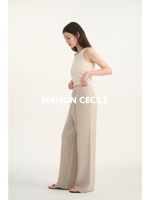 MAISON CECILE紧实保暖口袋高克重沙色羊绒羊毛针织裤 商品图1