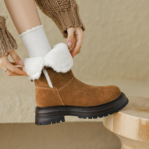 冬季保暖，牛翻皮+全羊毛厚底雪地靴HB-Z301 商品图4