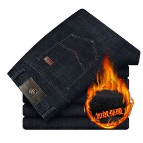 冬季男士加绒加厚牛仔裤中年商务休闲中腰爸爸男装保暖长裤