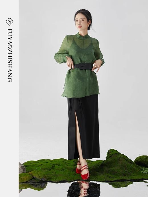 扶摇 独特小众新中式清冷绿古典纹样低调轻奢轻薄桑蚕丝衬衫 商品图3