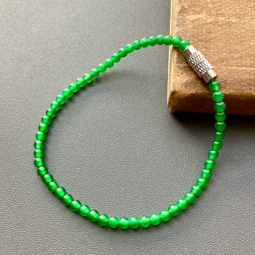 高冰种阳绿辣色翡翠珠串手钏手链