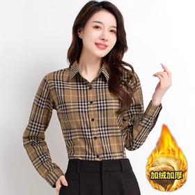 A经典格子衬衫女长袖2023秋冬新款加绒加厚复古衬衣设计感保暖上衣