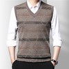 秋冬季新款男士针织背心中年休闲V领条纹爸爸装半袖毛衣（化纤混纺） 商品缩略图0