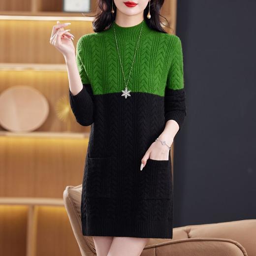 半高领中长款女士毛衣，冬季新款拼色螺纹口袋针织打底衫上衣CC-XX-3778 商品图2
