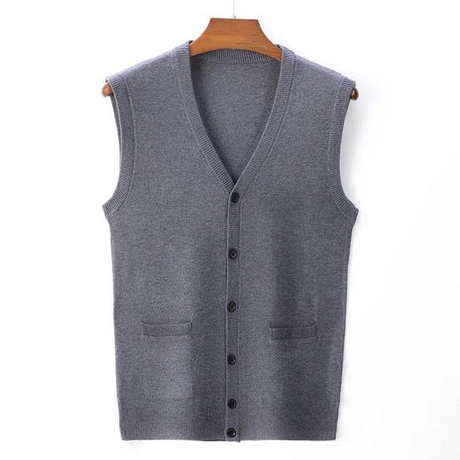 含毛混纺秋冬季男士羊毛背心中年休闲纽扣无袖开衫爸爸男装打底衫 商品图4
