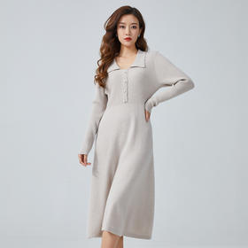 东黎 • 山羊绒女士秋冬翻领宽松长袖连衣裙 3061