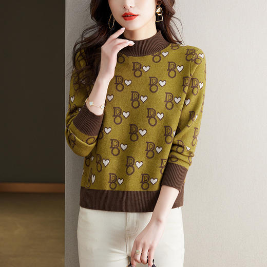 提花加厚毛衣，女短款小个子上衣秋冬新款半高领打底衫洋气内搭CC-BSM-8866 商品图0