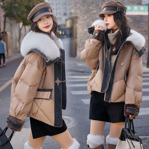 冬季新款，时尚休闲拼接短款白鸭绒大毛领羽绒服外套HR-CZJ3391 商品图1