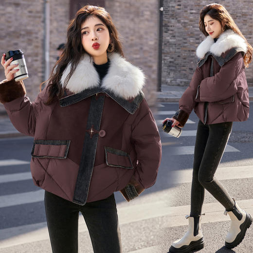 冬季新款，时尚休闲拼接短款白鸭绒大毛领羽绒服外套HR-CZJ3391 商品图2