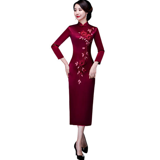 加厚冬季妈妈装婚宴婚礼旗袍裙礼服，喜婆婆婚宴服端庄大气长款LHS-L9081 商品图3