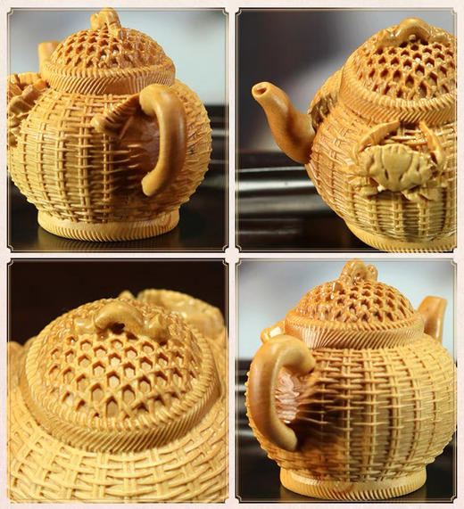 八方来财（螃蟹鱼篓）°黄杨木把把壶 商品图4