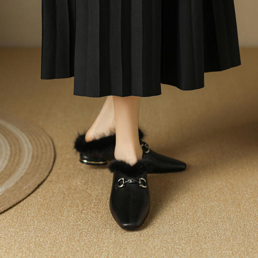 真皮貂毛ins懒人半拖鞋，女冬季外穿穆勒包头一脚蹬毛毛鞋MBJR-686 商品图2