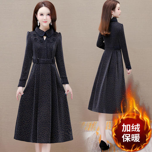 厚款加绒保暖连衣裙，中长款孔雀花妈妈装长款A字裙时尚气质连衣裙QYM-LRX-1713DYY-Y 商品图2