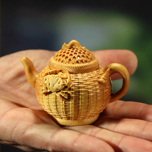 八方来财（螃蟹鱼篓）°黄杨木把把壶 商品图1